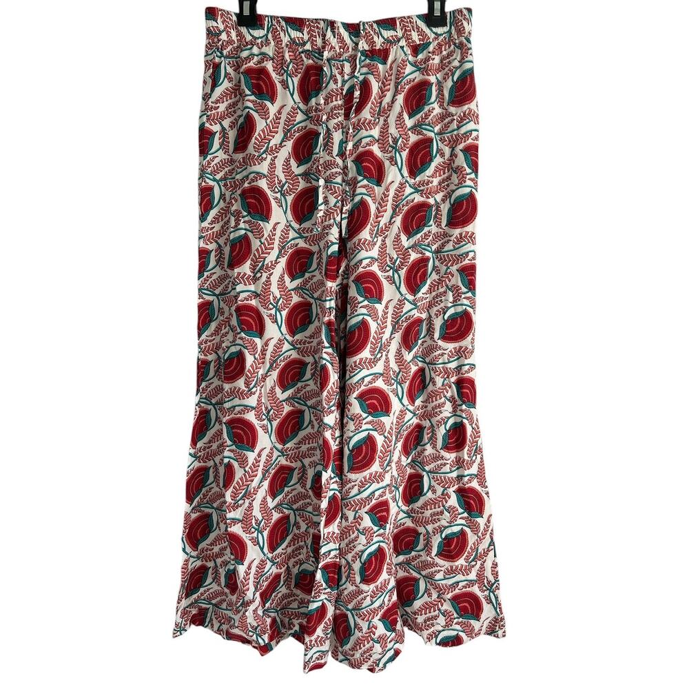 Utsa Women’s Size Medium Wide Leg Floral Block Print Drawstring‎ Pants
